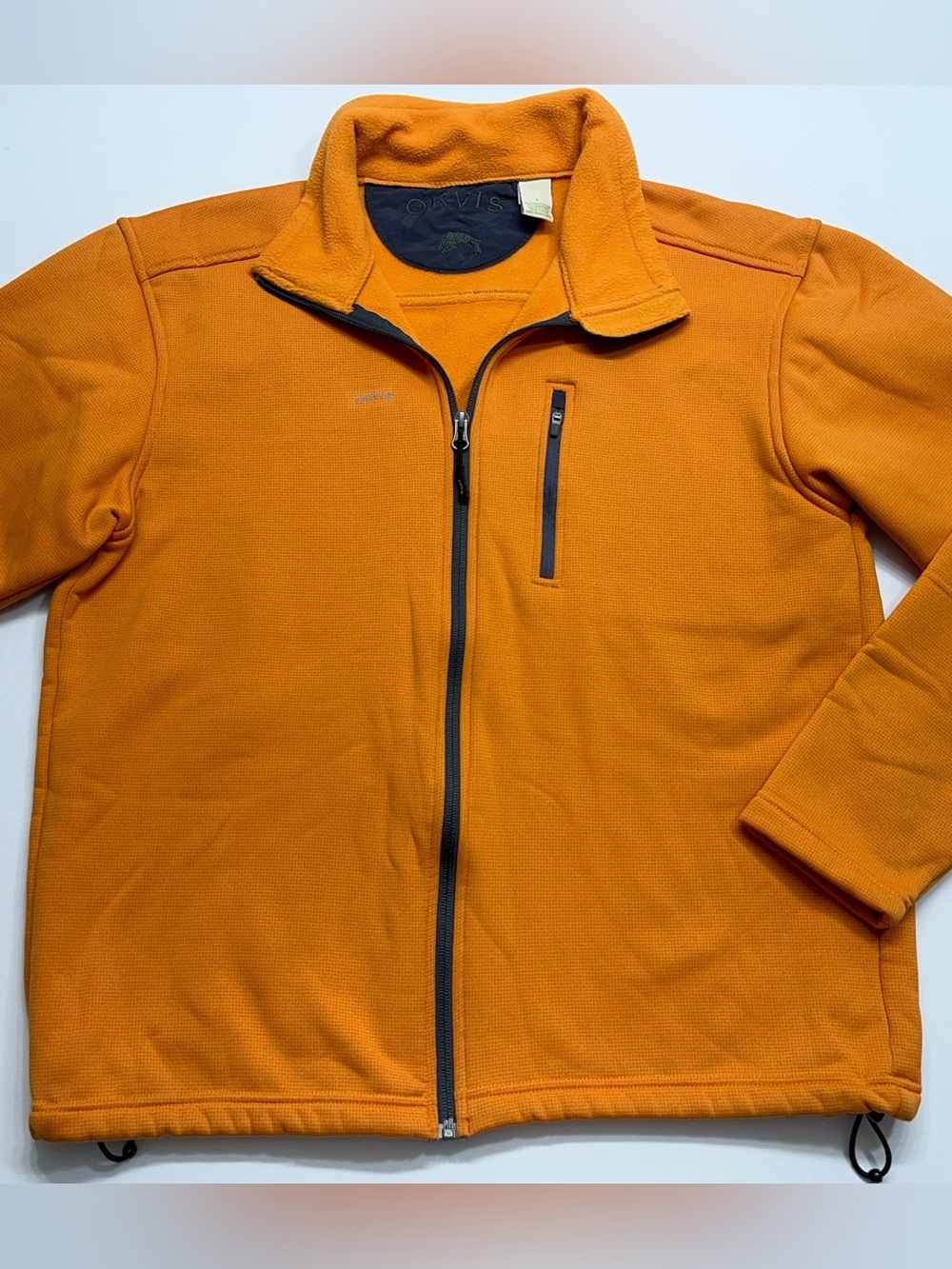 Orvis Full Zip Fleece Lined Jacket Mens Size Large Mock Neck Zip Pocket Fishing